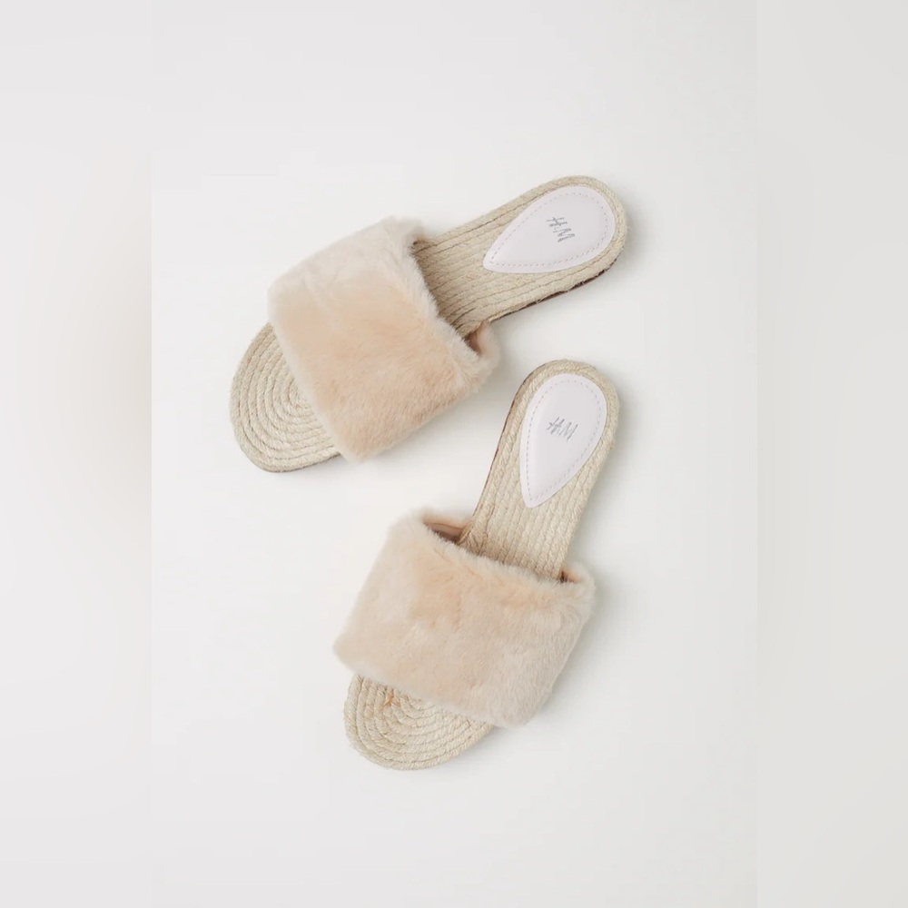H&M Faux Fur Espadrille Slip-On Sandals